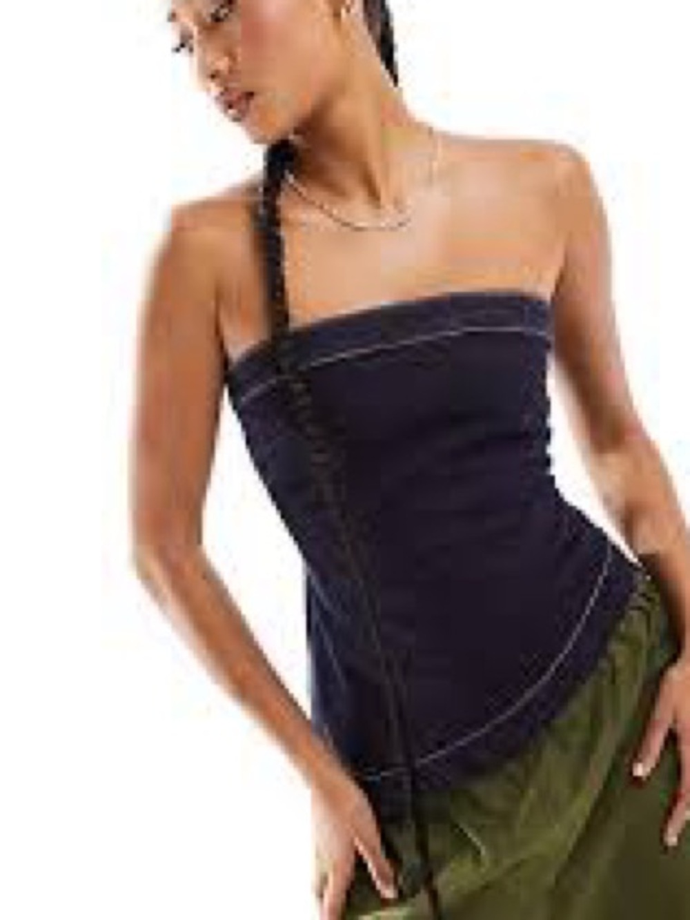 Mango Danielle Asymmetric Hem Denim Bandeau Top in Blue Size S NWT